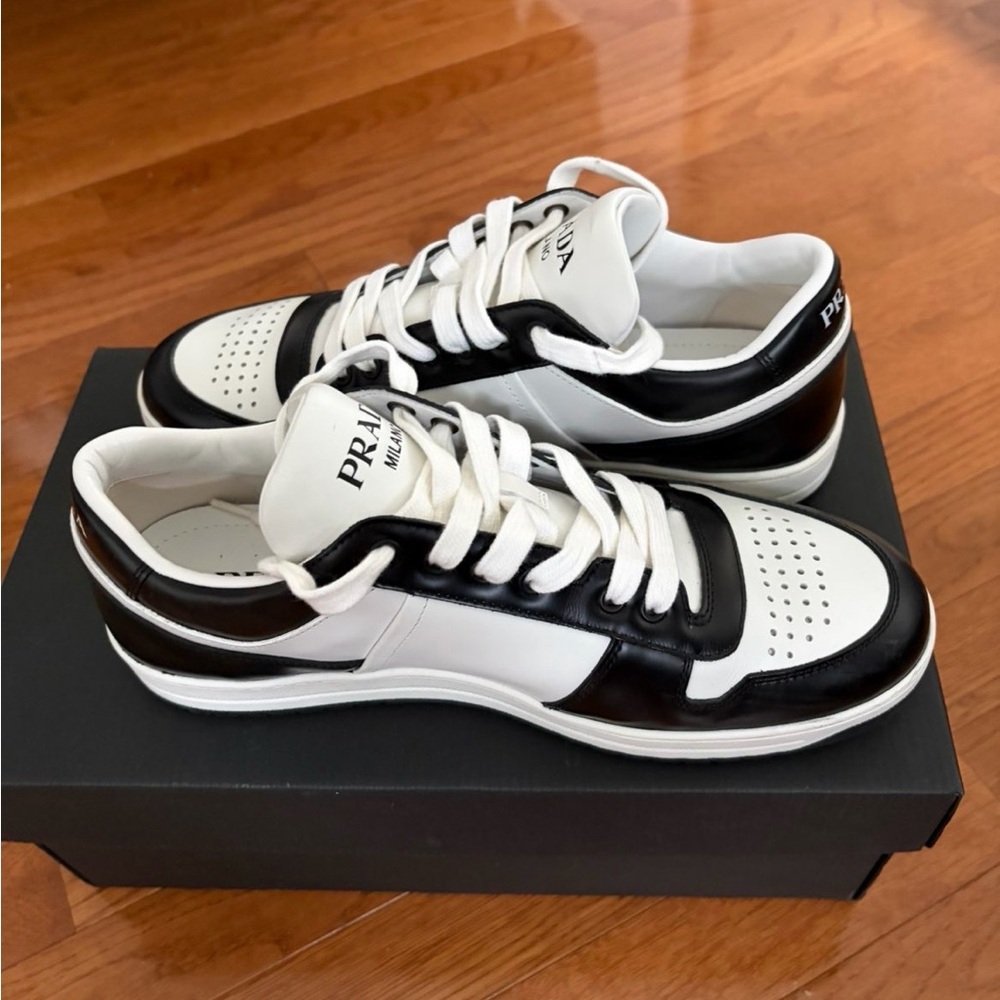 Prada Men's Black and White Leather Sneakers - Picture 2 of 5